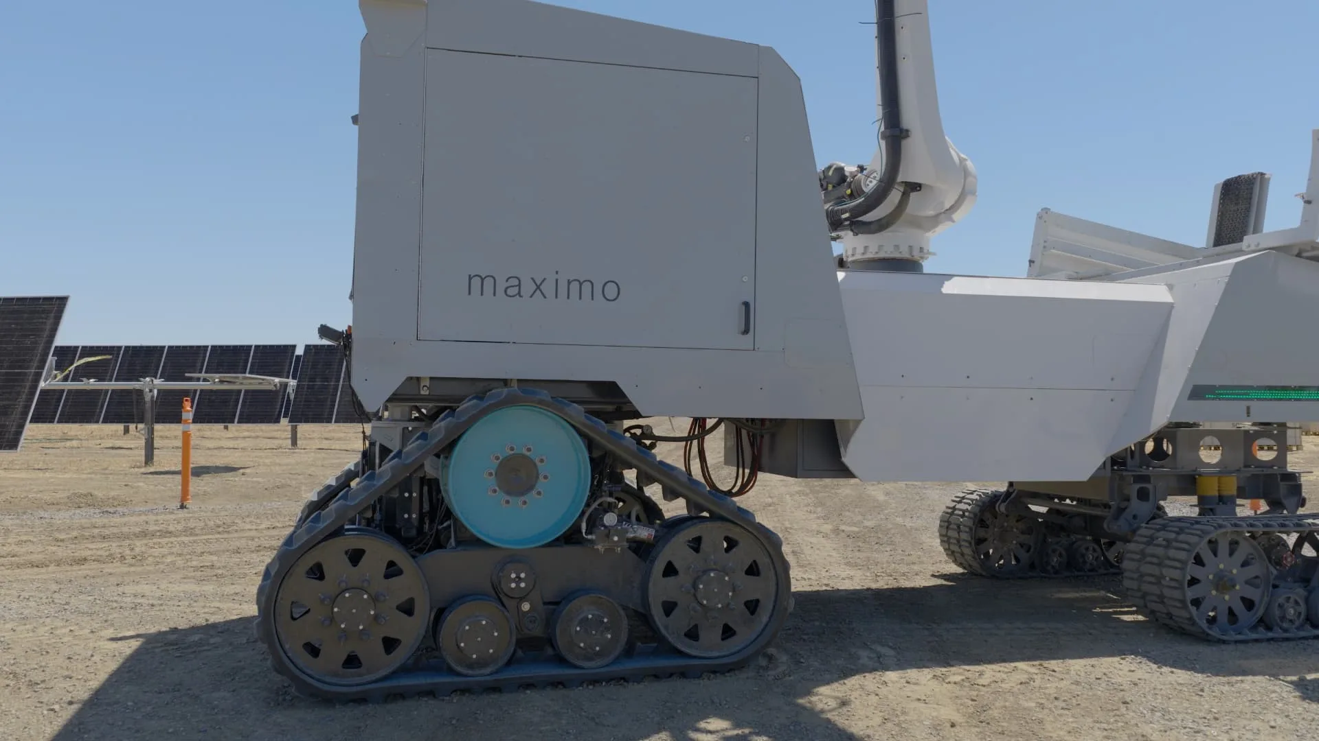 Maximo robot moving across a utility-scale solar site