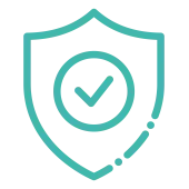 Teal shield icon with a checkmark inside, symbolizing security and protection.
